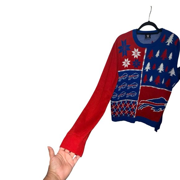 Buffalo Bills Busy Block Snowfall Hand Made Sweater- See Measurement For Size - Picture 2 of 8